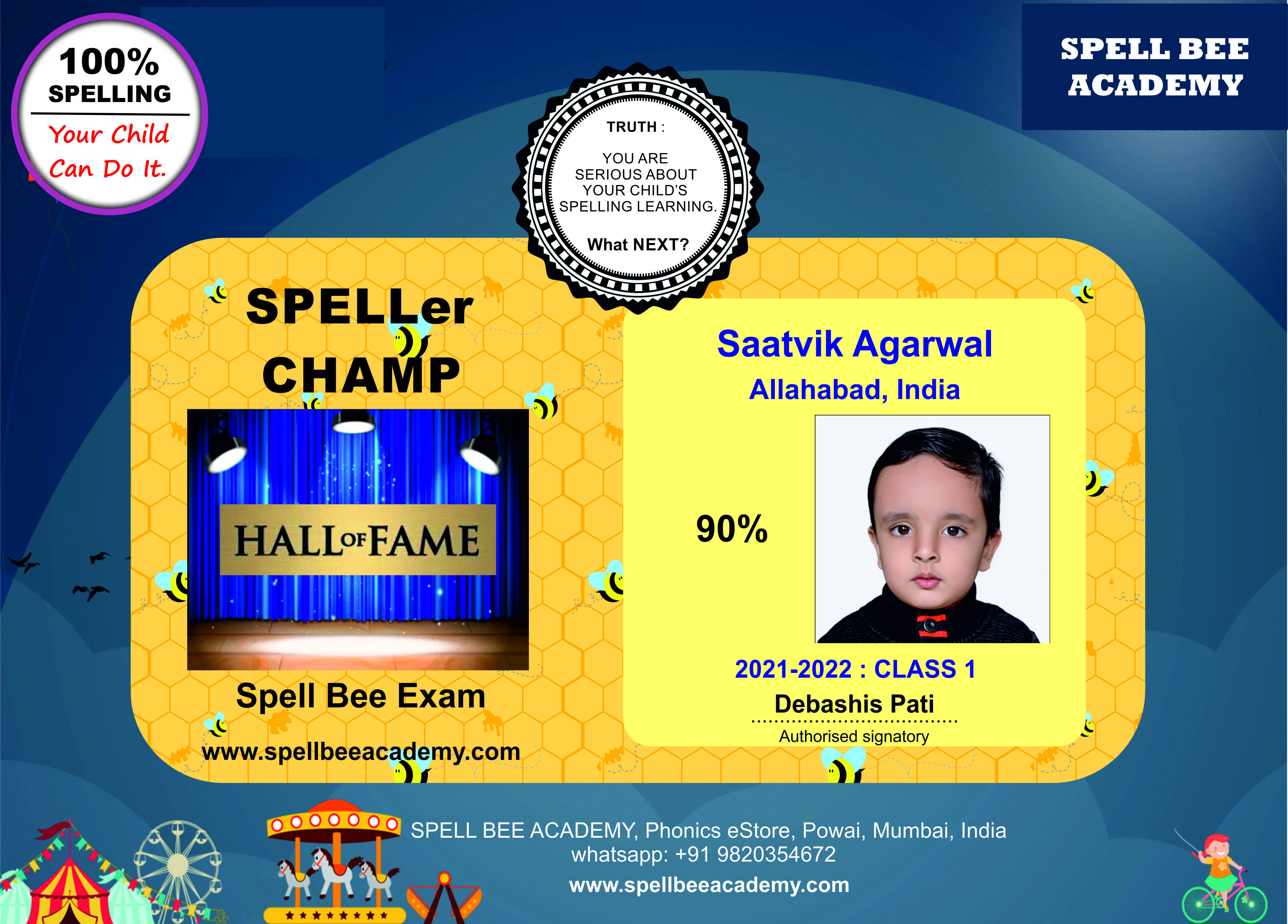 spell bee competition exam Saatvik Agarwal class 1 grade